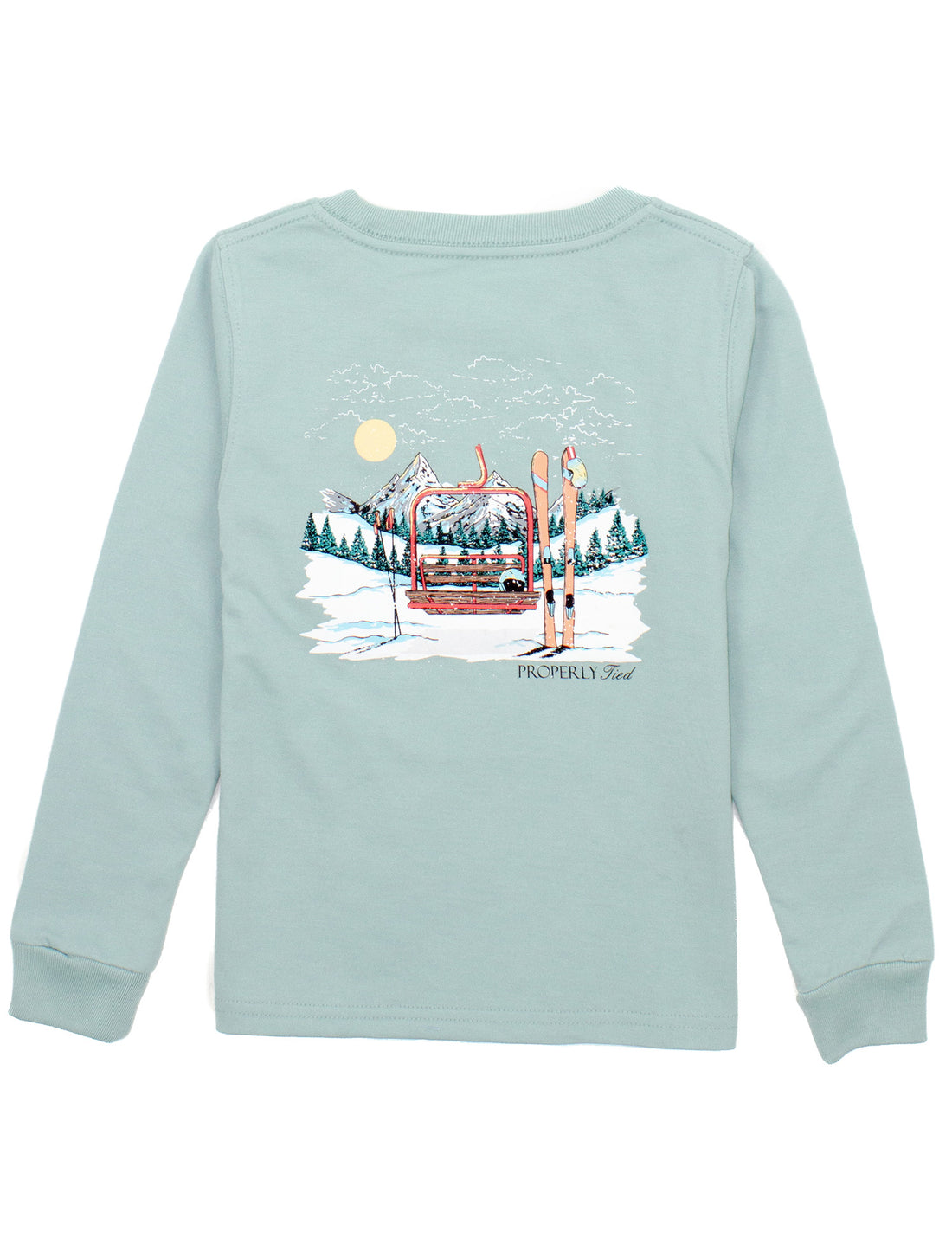 Properly Tied Boys LS Graphic Tee: Marine Mist with Ski Lift