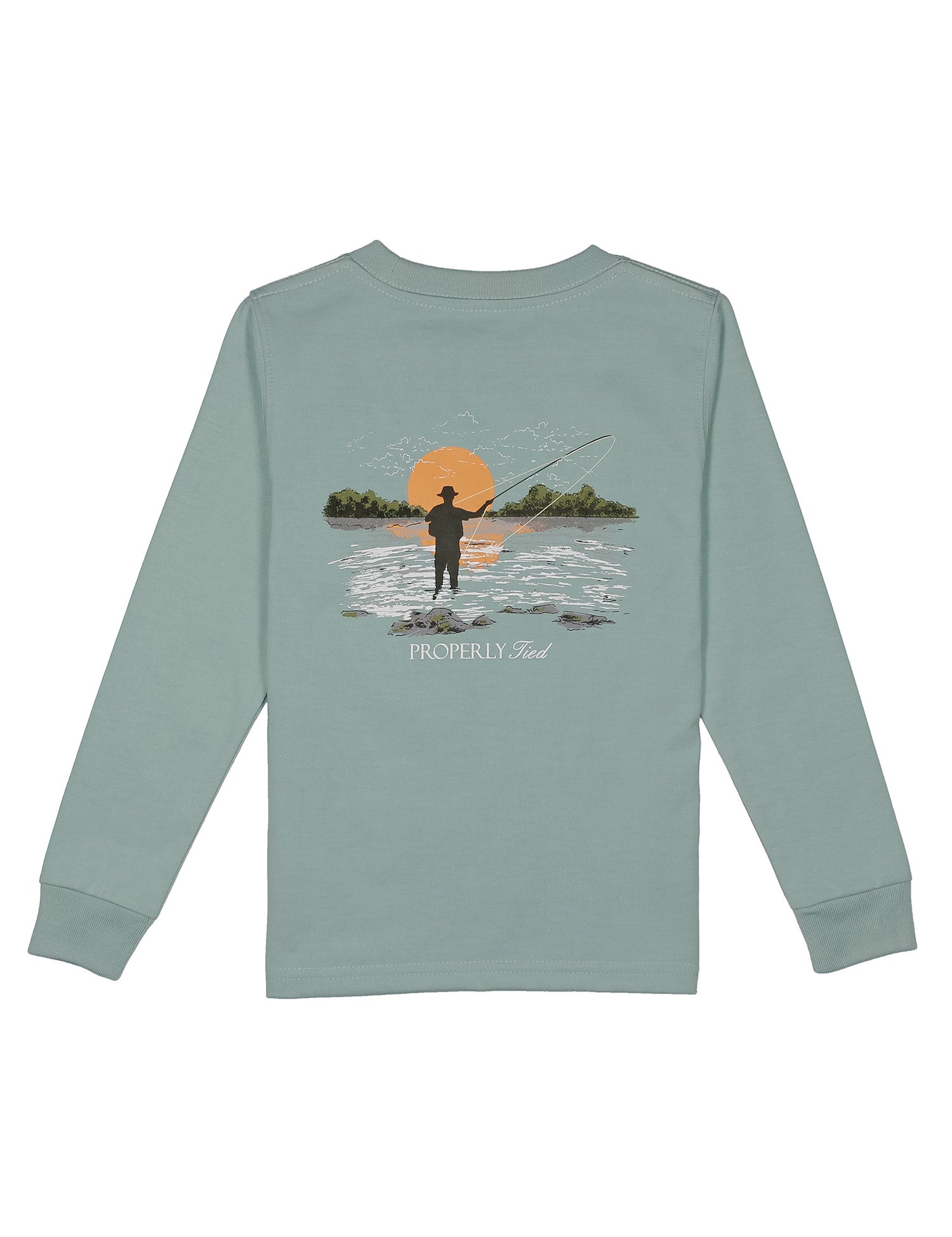 Boys Fly Fishing LS Graphic Tee: Marine Mist
