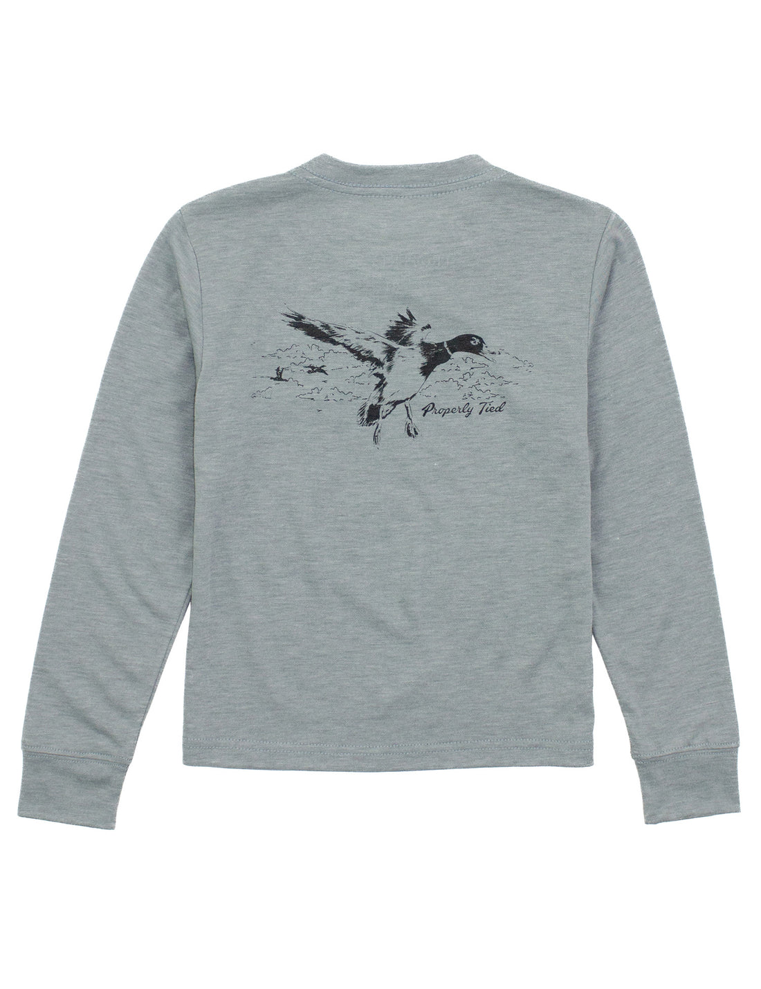 Boys Moss Grey LS Portland Pocket Tee: Flying Mallard