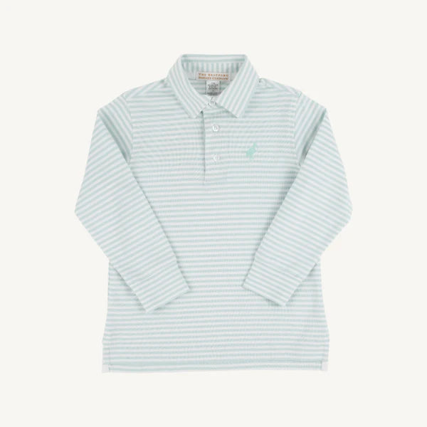 TBBC LS Prim &amp; Proper Polo: Old Grenwich Green Stripe
