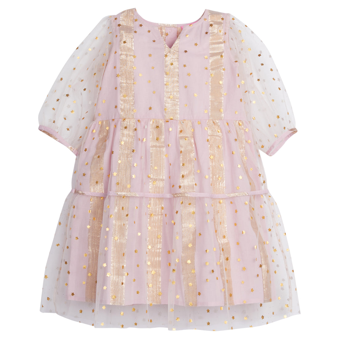 Madaket Dress: Pink Metalic Stripe/Stars