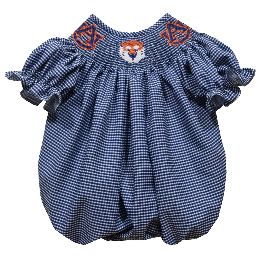 Navy Gingham Auburn Tigers Smocked Bishop Bubble