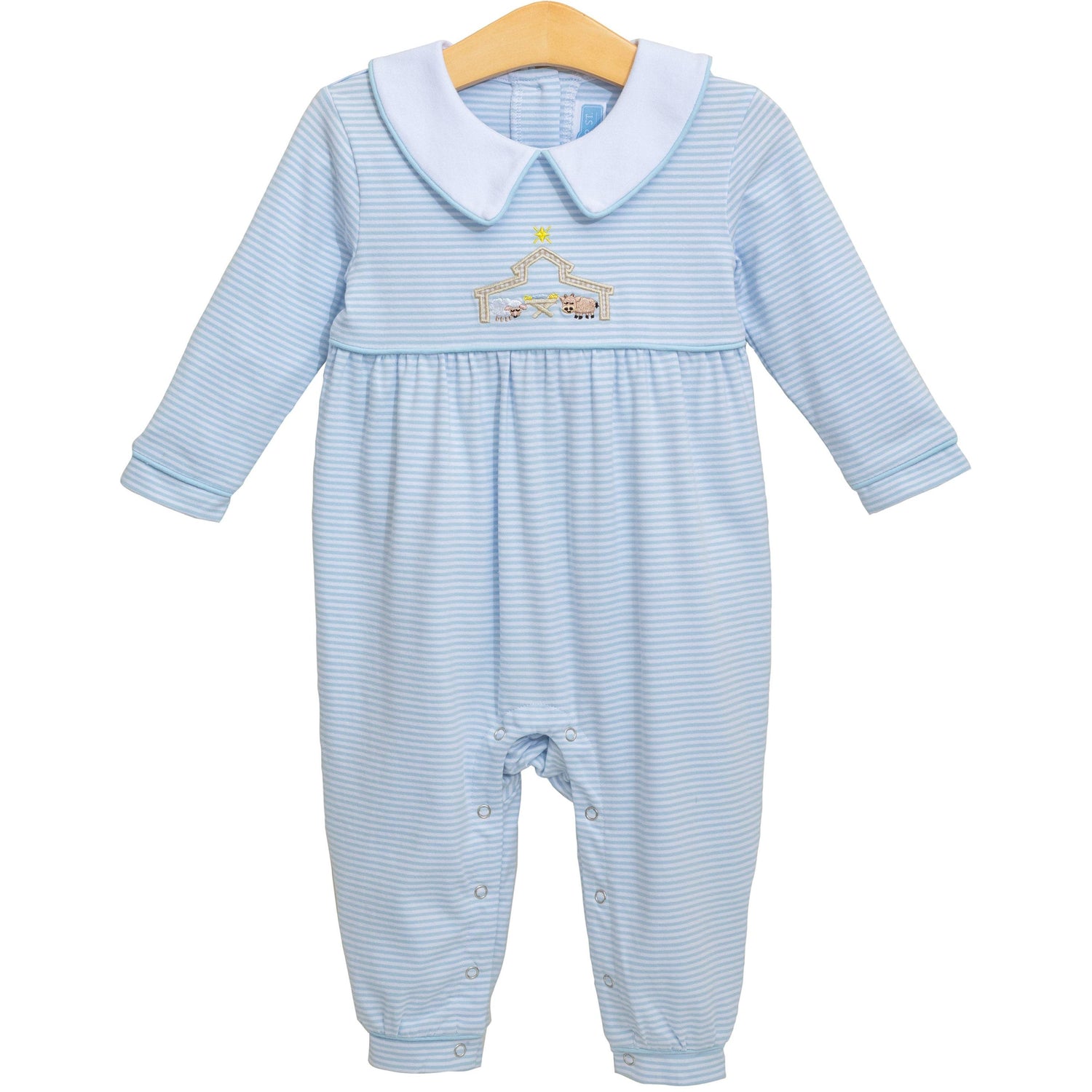 Light Blue Nativity Embroidered Romper