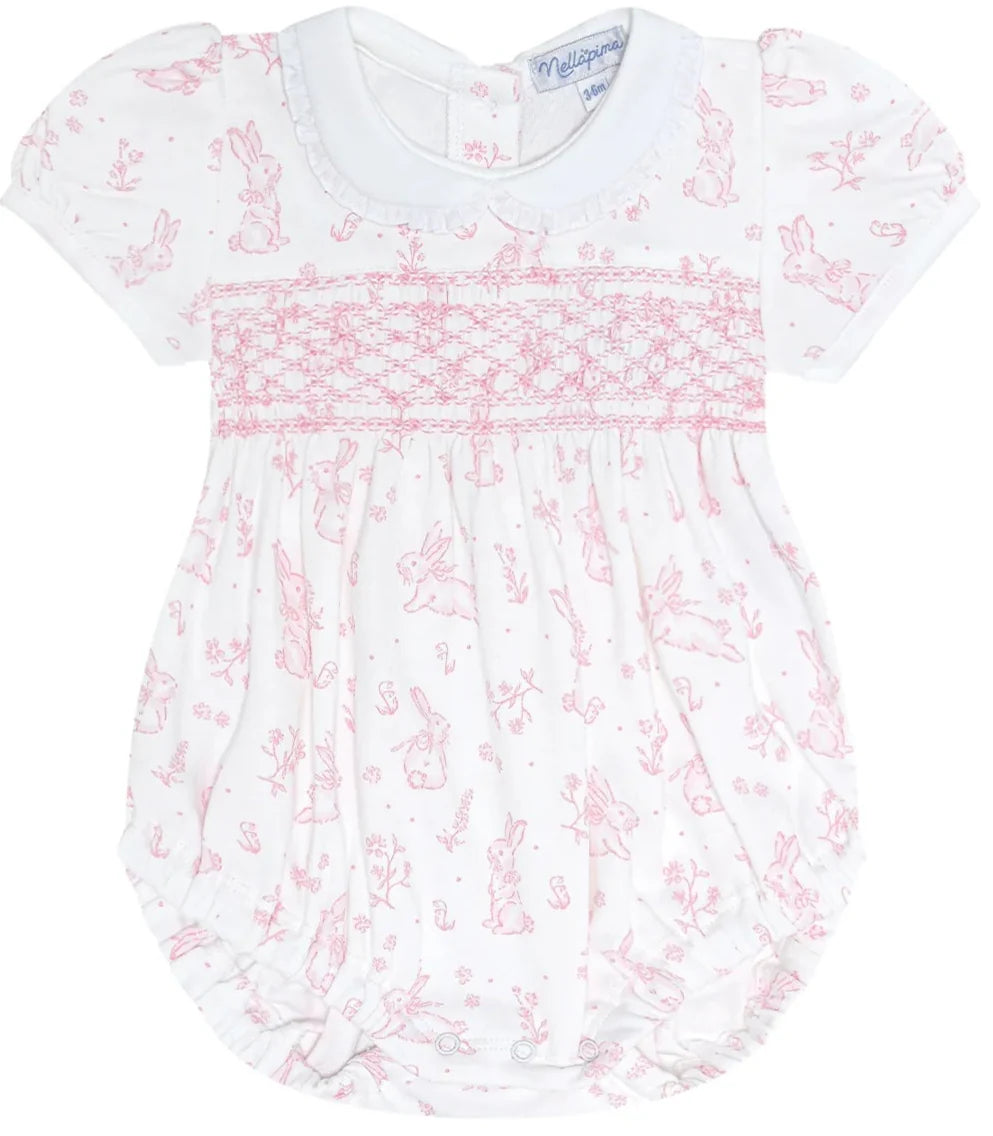 Pink Bunny Toile Smocked Bubble