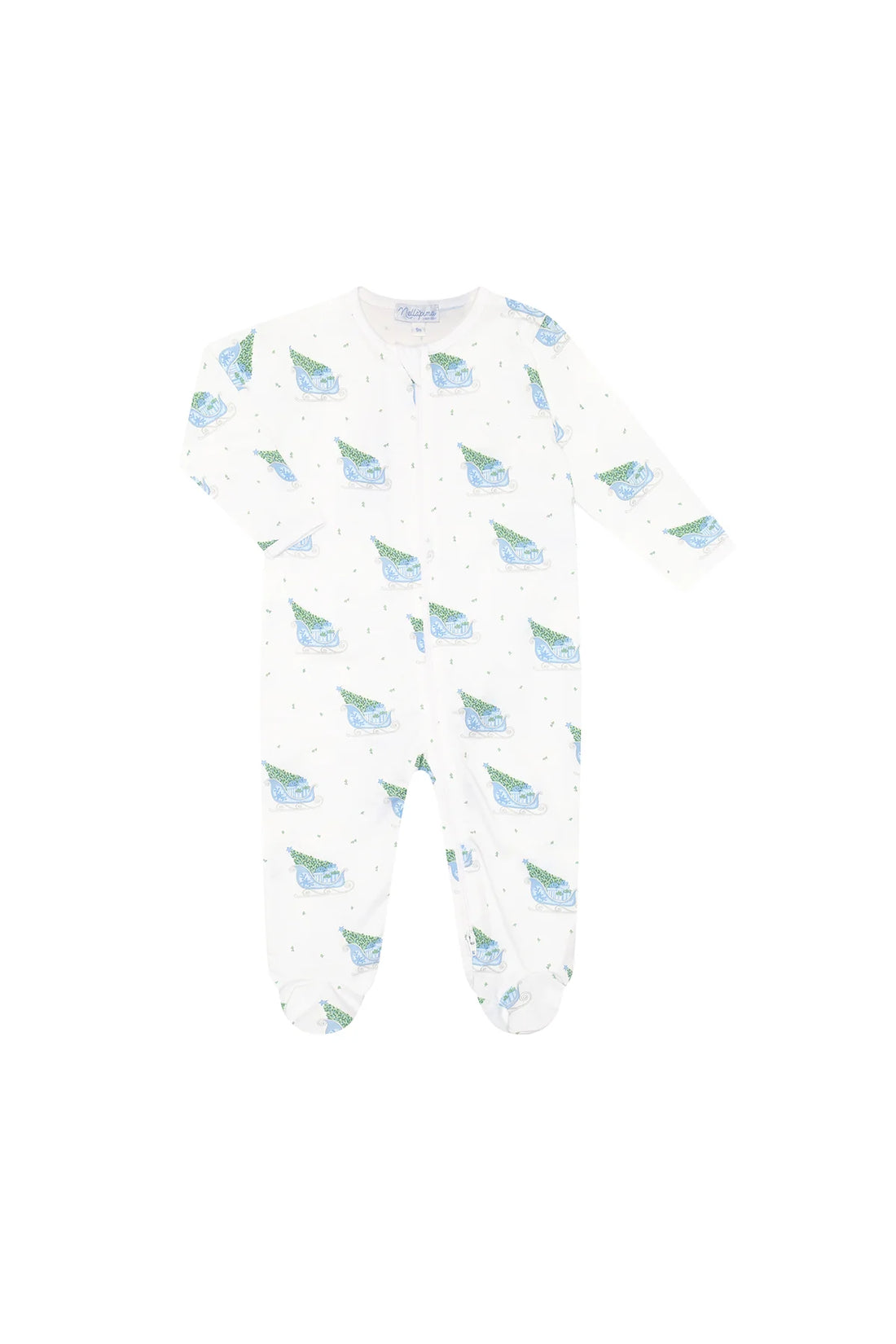 Blue Merry Sleighs Zipper Footie