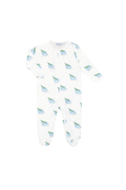 Blue Merry Sleighs Zipper Footie