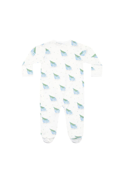 Blue Merry Sleighs Zipper Footie