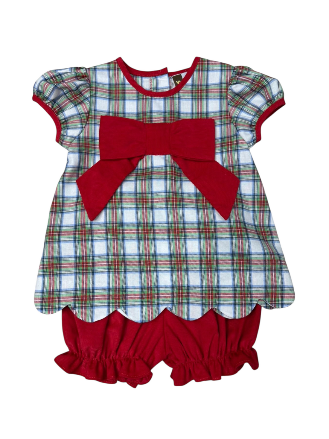 Mia Bow Bloomer Set: Christmas Plaid