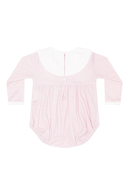 Pink Herringbone Embroidered LS Bubble