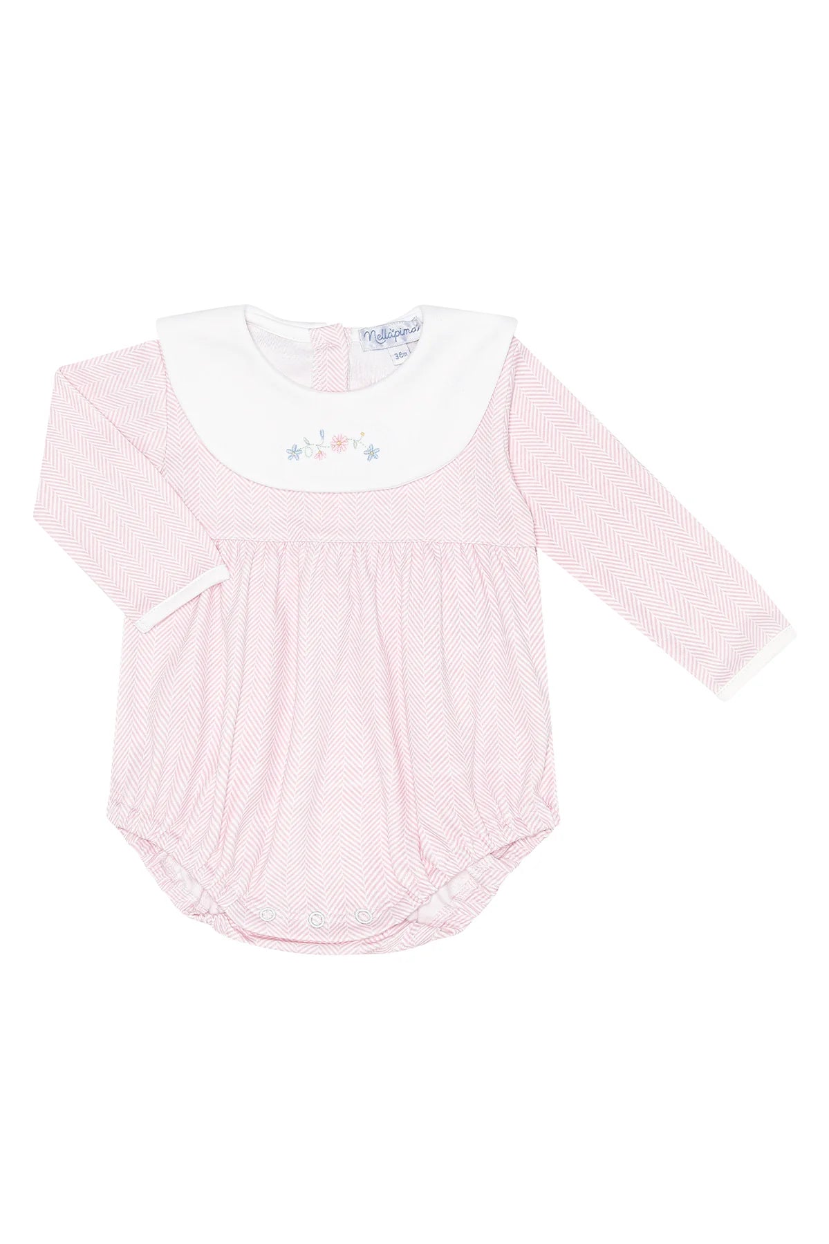 Pink Herringbone Embroidered LS Bubble