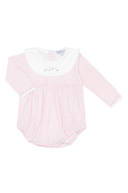 Pink Herringbone Embroidered LS Bubble