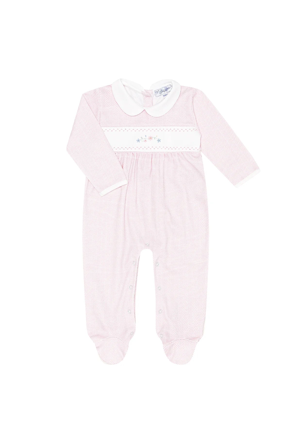 Pink Herringbone Embroidered Footie
