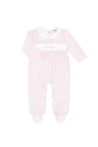 Pink Herringbone Embroidered Footie