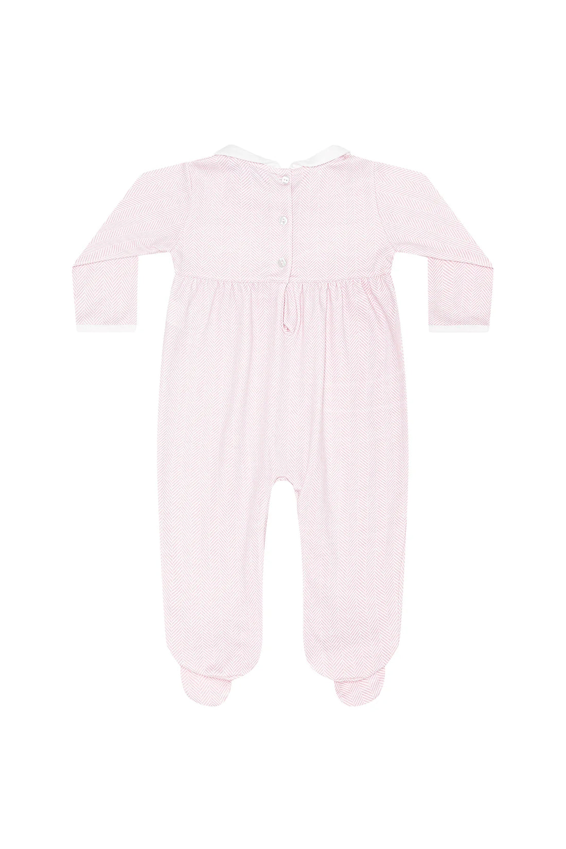Pink Herringbone Embroidered Footie