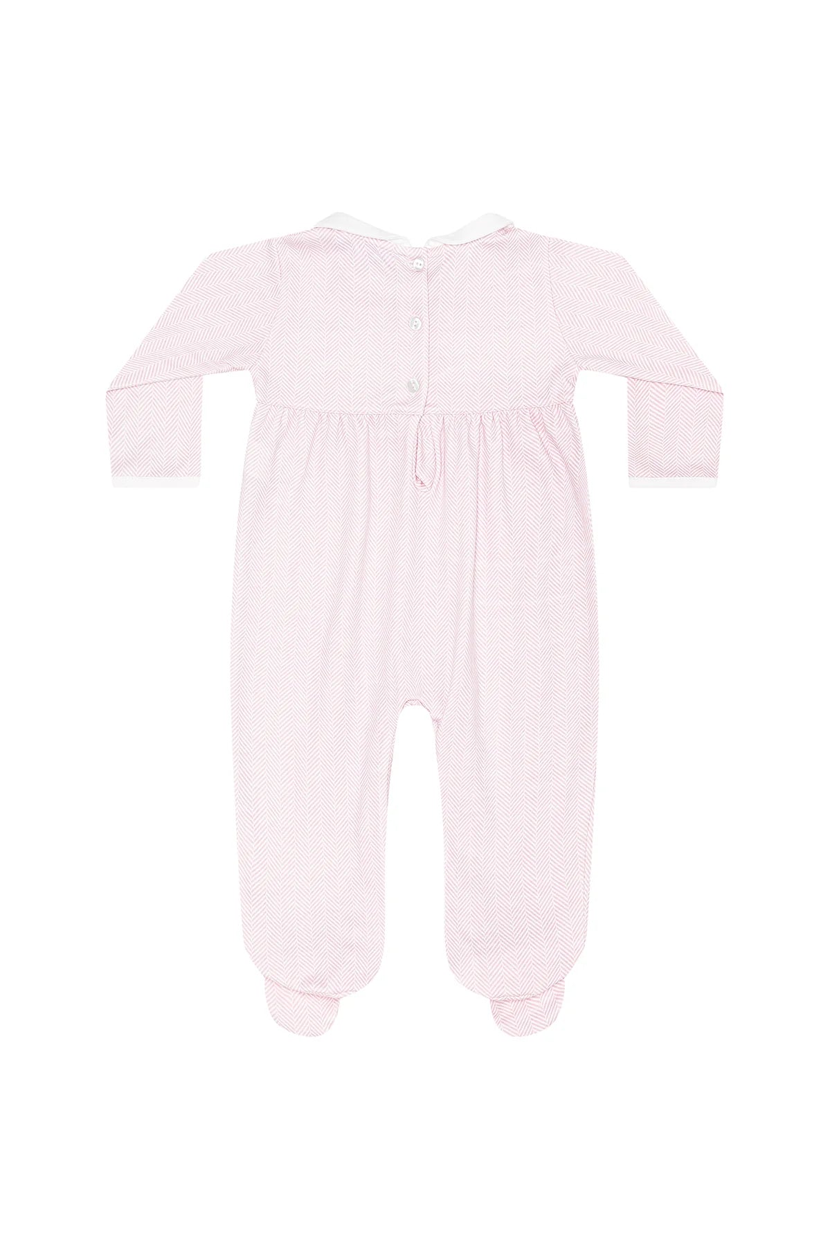 Pink Herringbone Embroidered Footie