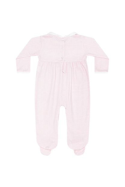 Pink Herringbone Embroidered Footie