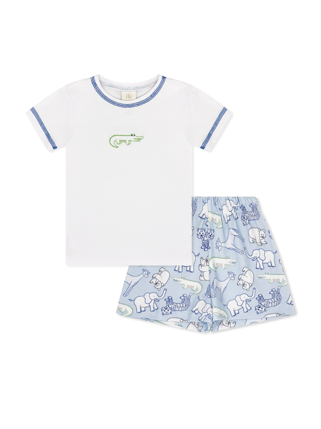 Zoo Print Preston Short Set with Alligator Embroidery: Light Blue
