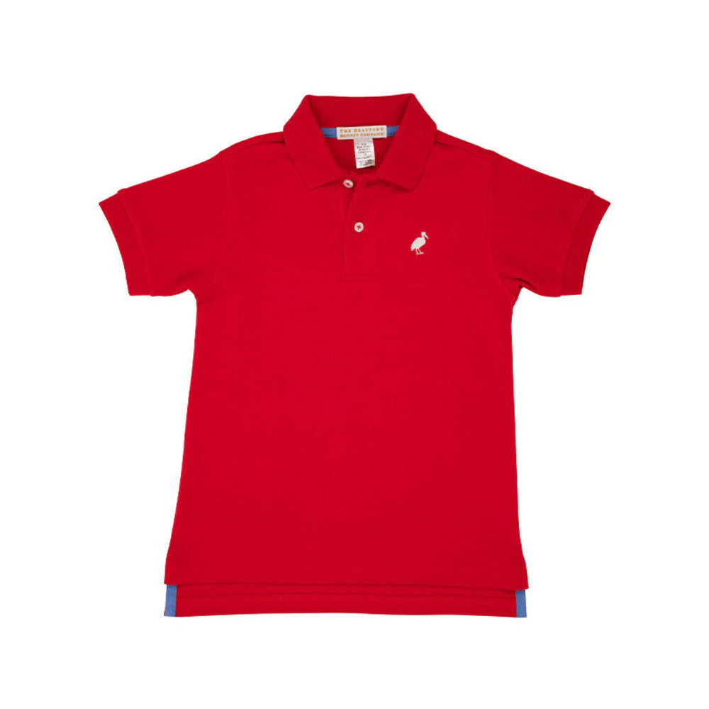 TBBC Prim and Proper SS Pima Polo: Richmond Red w/White Stork