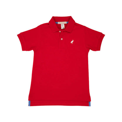 TBBC Prim and Proper SS Pima Polo: Richmond Red w/White Stork