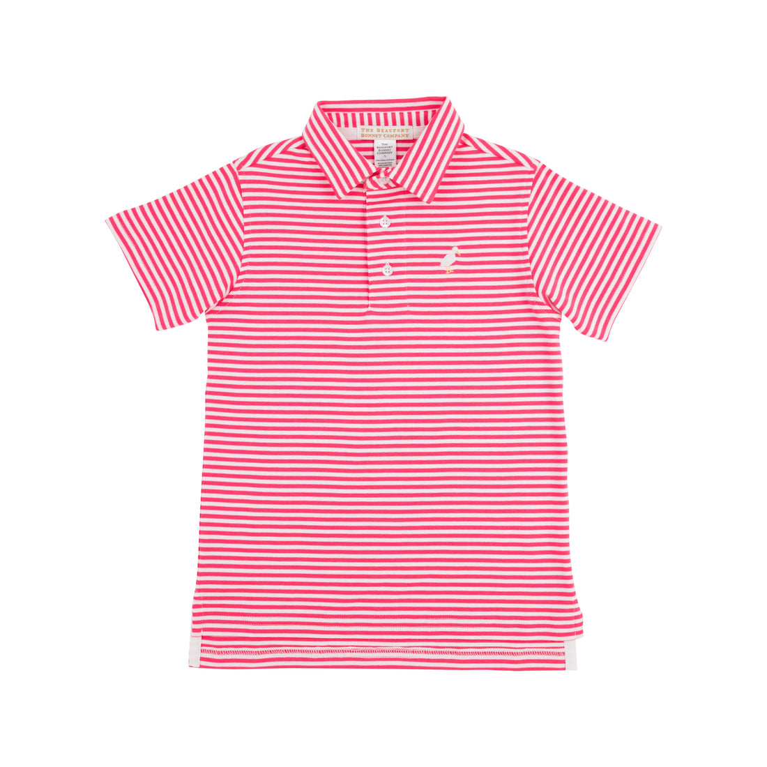 TBBC Prim &amp; Proper Polo: Palm Springs Punch Stripe with Multicolor Stork