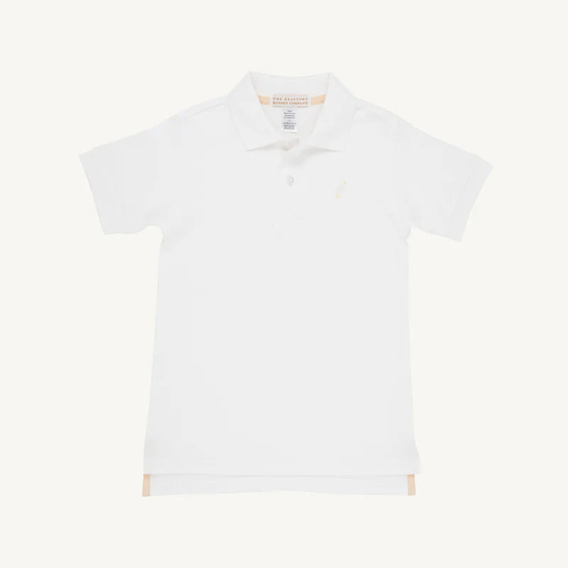 TBBC Prim &amp; Proper SS Polo: Worth Ave White with Mulitcolor Stork