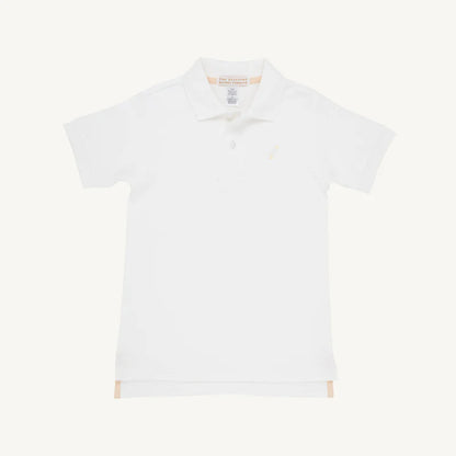TBBC Prim &amp; Proper SS Polo: Worth Ave White with Mulitcolor Stork