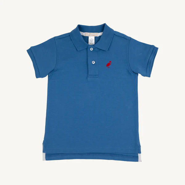 TBBC SS Prim &amp; Proper Polo: Woodboat Blue with Richmond Red Stork