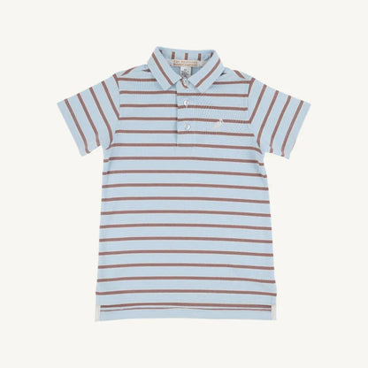 TBBC SS Prim &amp; Proper Polo: Buckhead Blue, Palmetto Pearl &amp; Gray Bay Brown Stripe