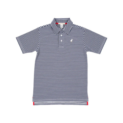TBBC SS Prim &amp; Proper Polo: Nantucket Navy Stripe with Multicolor Stork