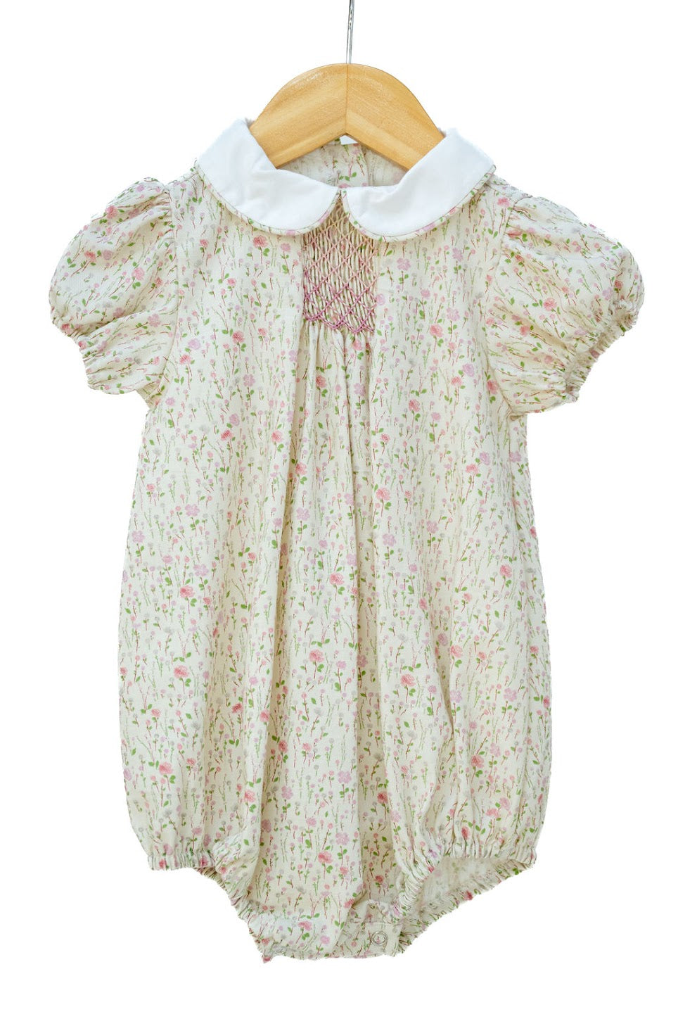 Pink Floral Smocked Woven Emmie Bubble