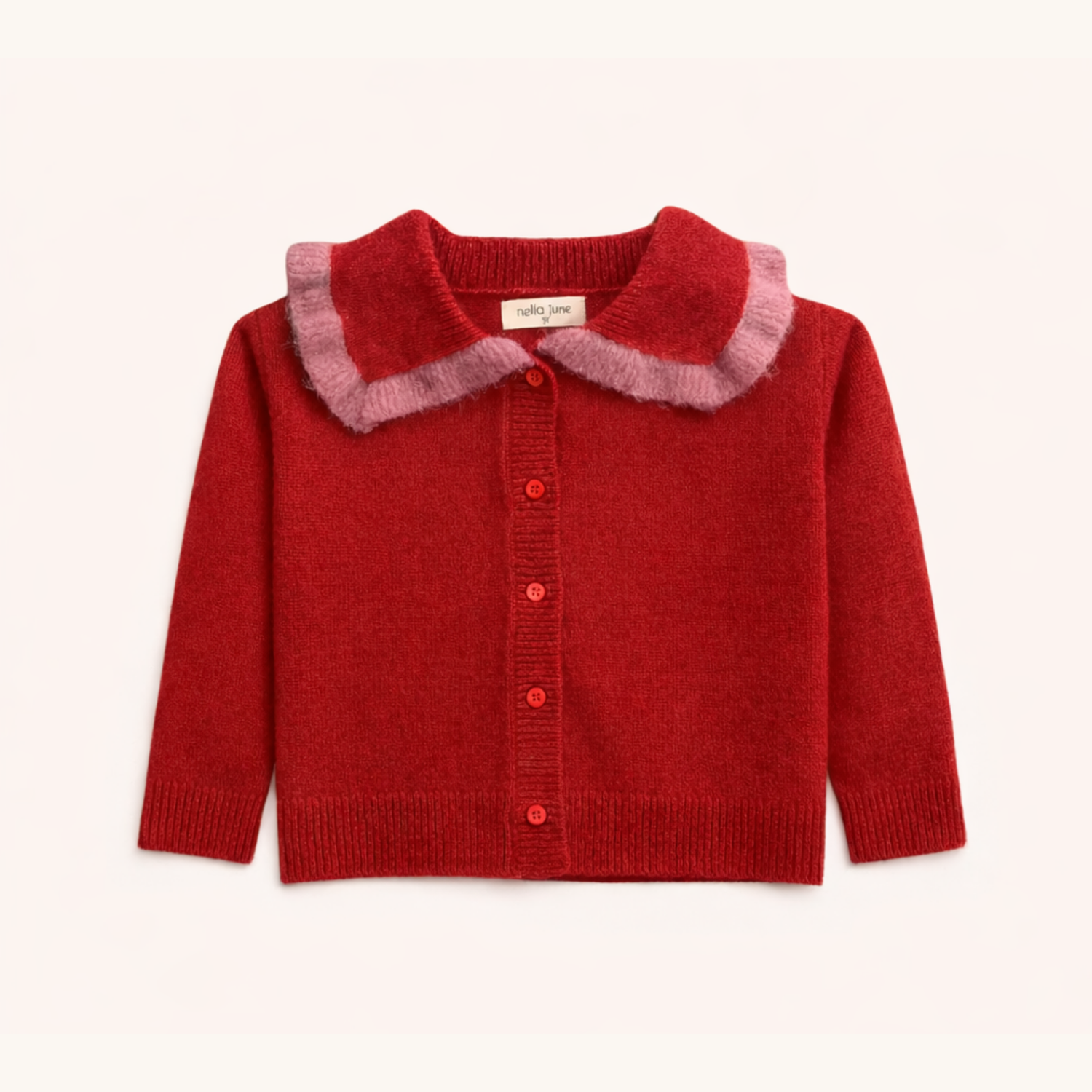 Ruffle Collar Cardigan: Red