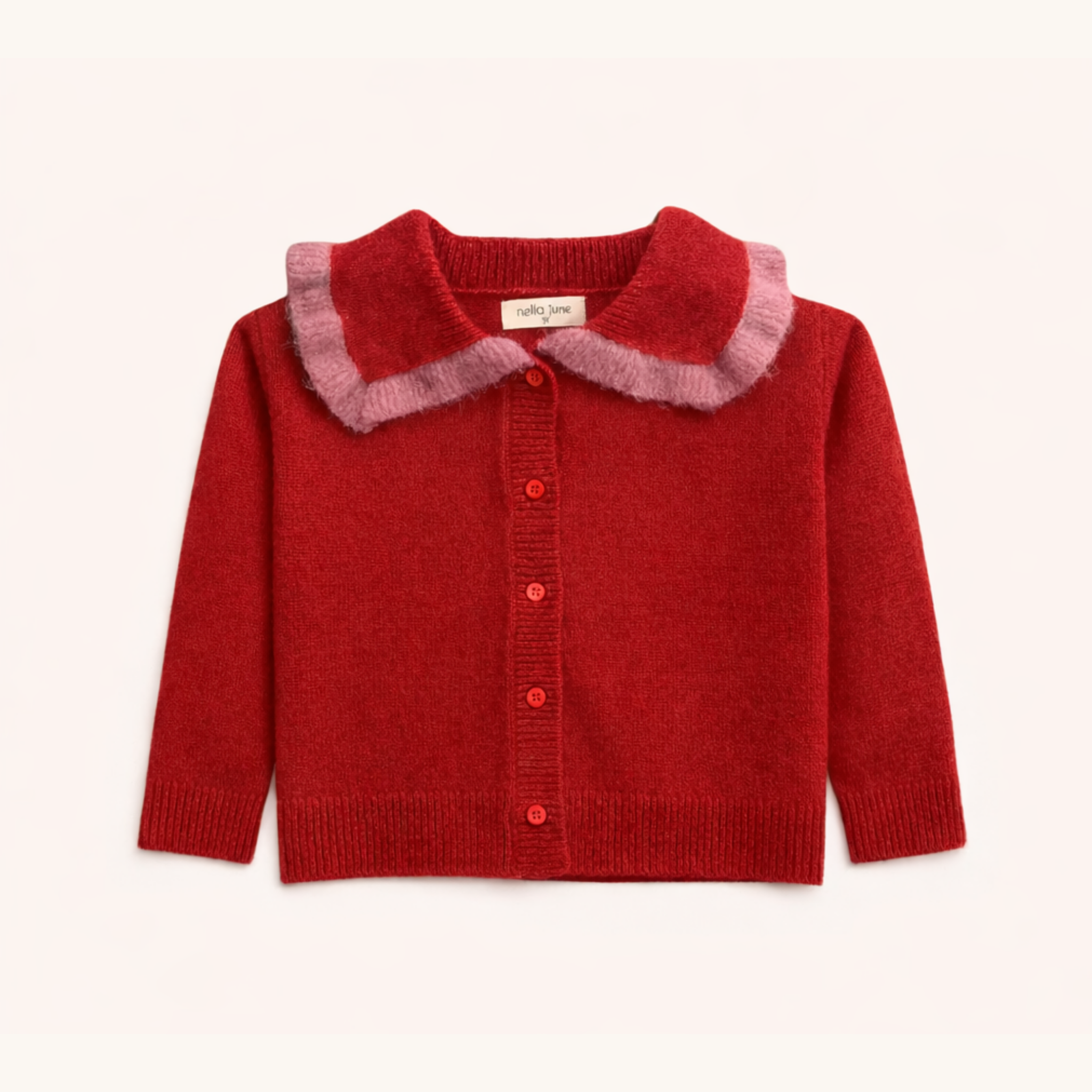 Ruffle Collar Cardigan: Red