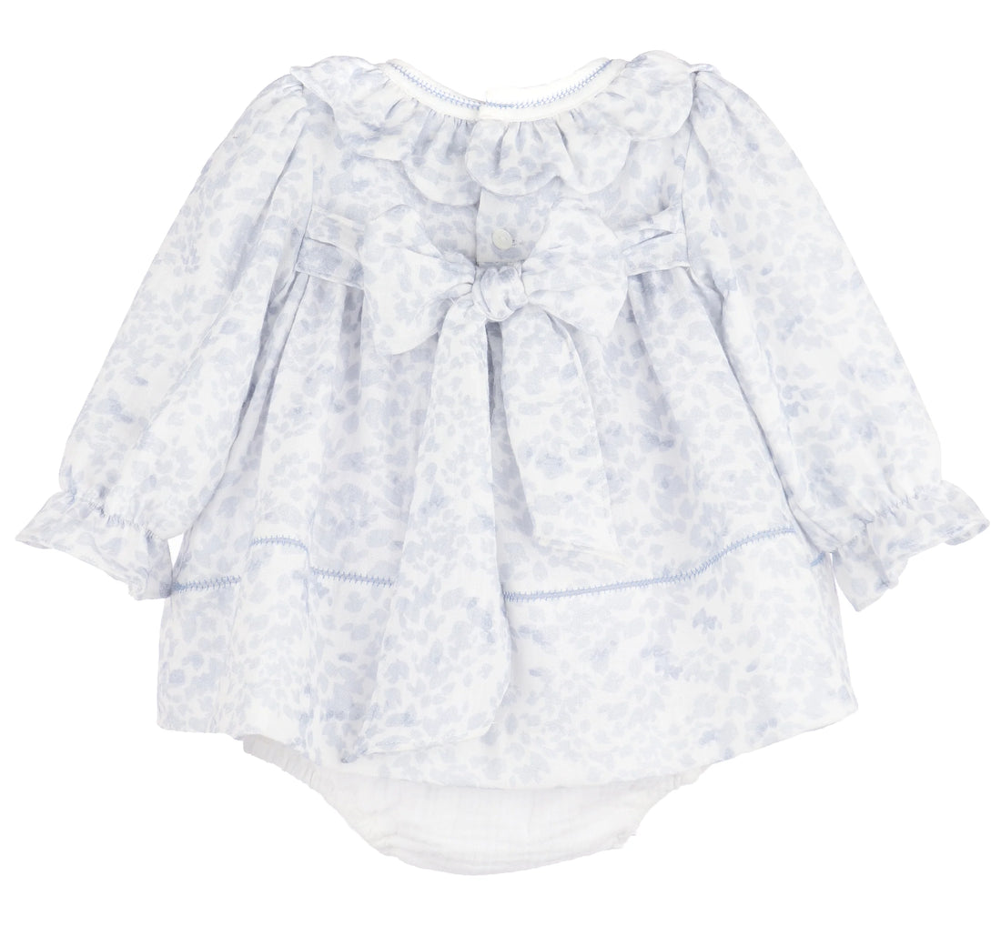 Frosty Floral Scallop Ruffle Float Dress: Blue