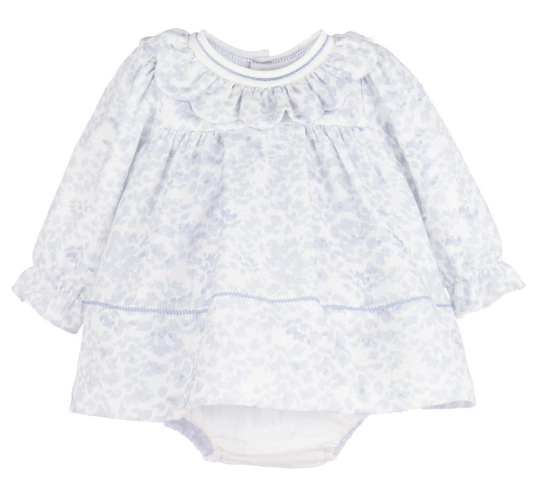Frosty Floral Scallop Ruffle Float Dress: Blue