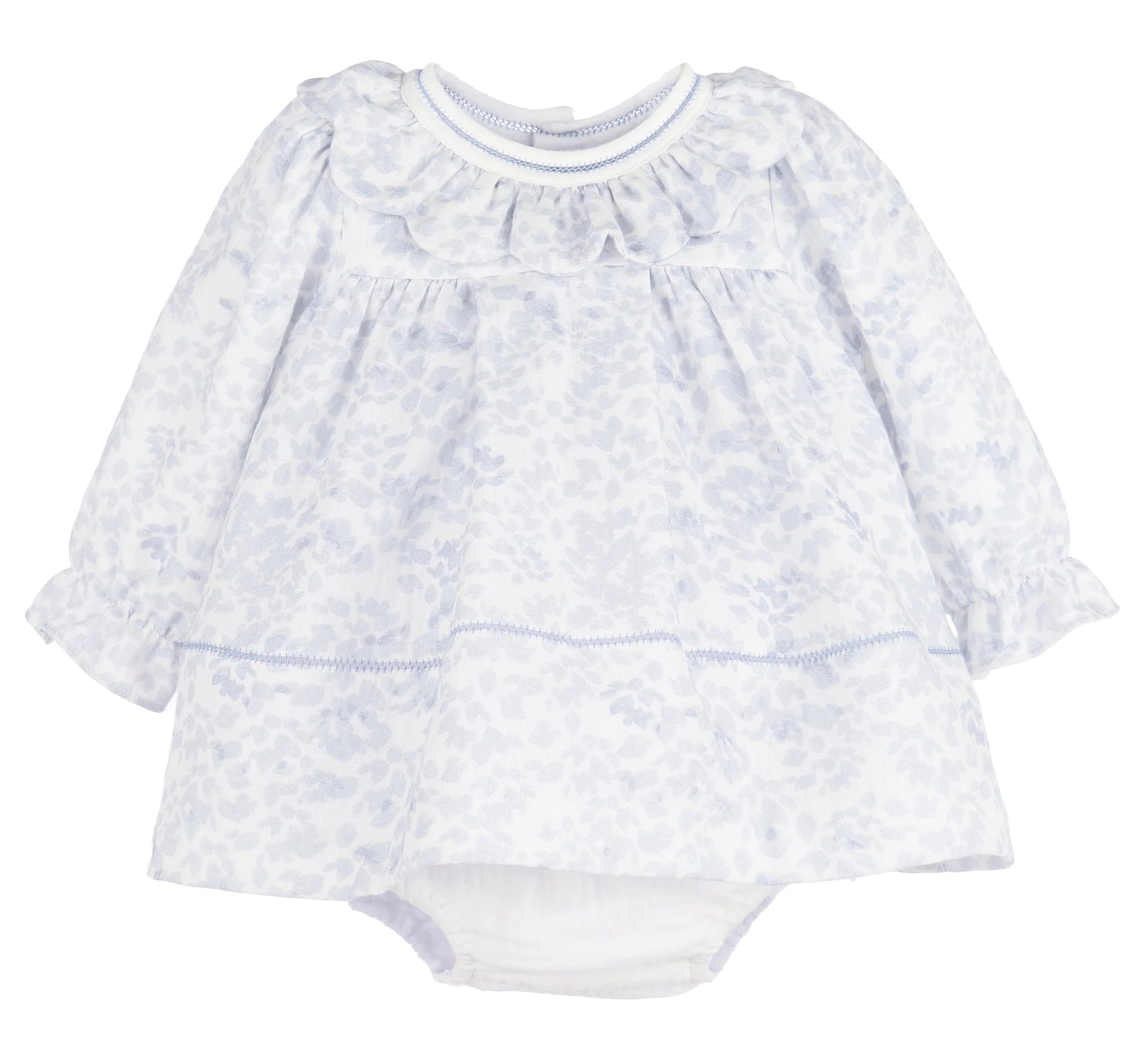 Frosty Floral Scallop Ruffle Float Dress: Blue