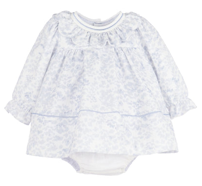 Frosty Floral Scallop Ruffle Float Dress: Blue