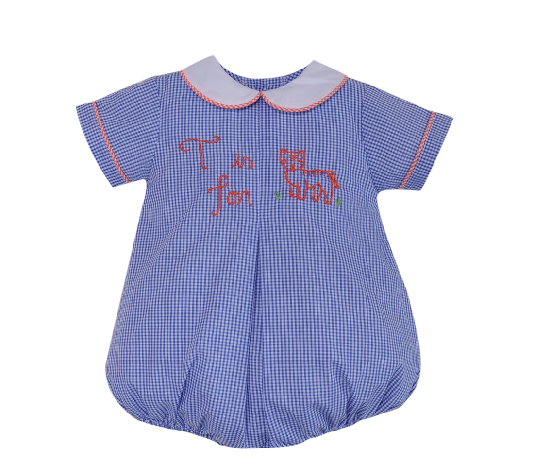 Embroidered Boy Bubble: Navy/Orange