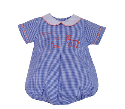 Embroidered Boy Bubble: Navy/Orange