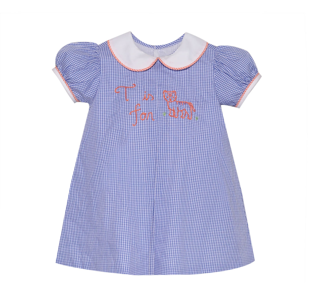 Embroidered Dress: Navy/Orange