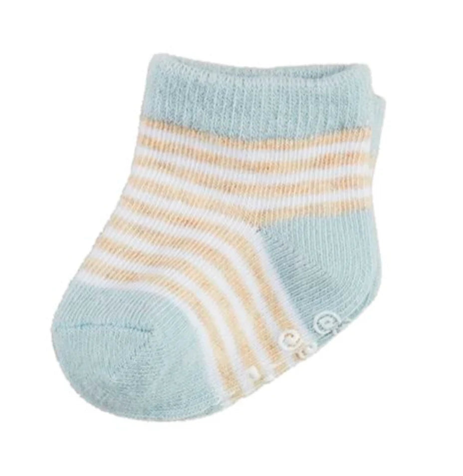 Grey Stripe w/Blue Trim Baby Socks