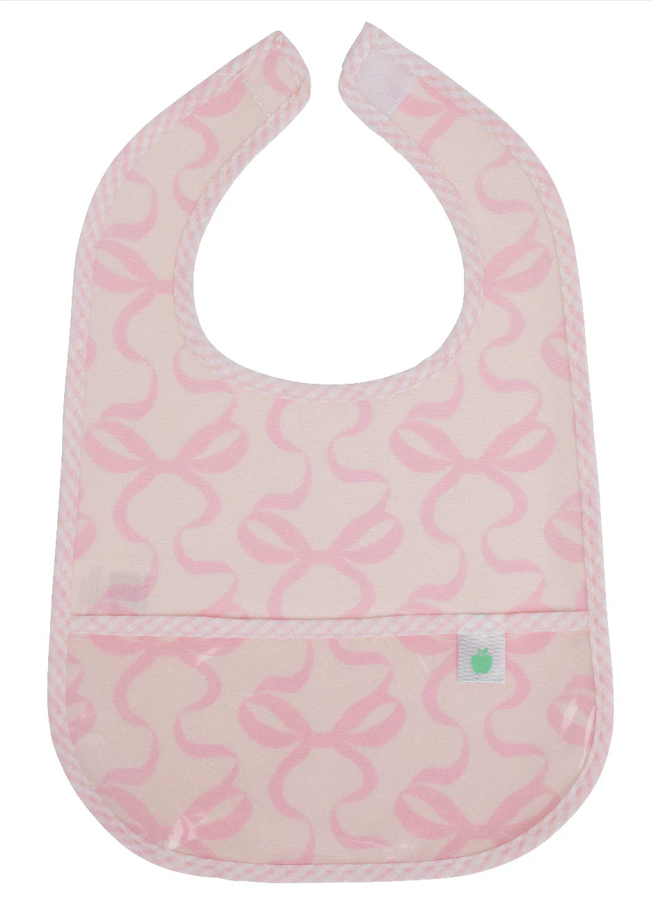 Apple of my Isla The Wipe It Bib: Bows on Pink