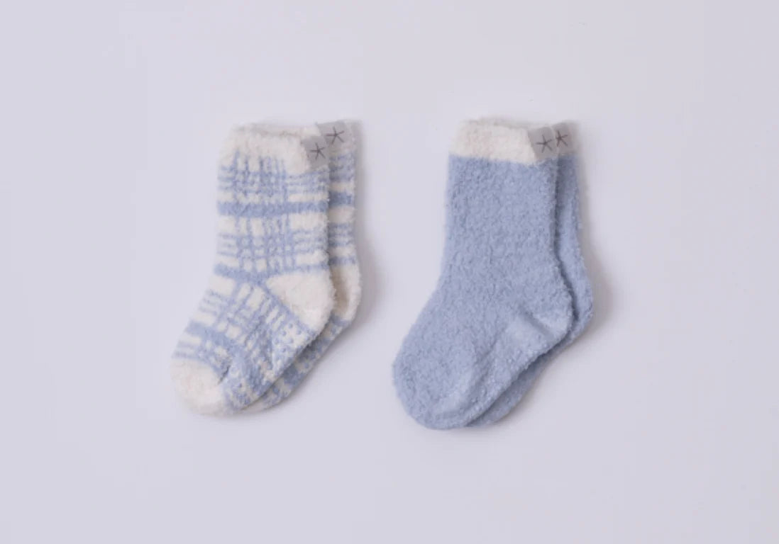 Plaid Toddler Sock Set: Moonbeam/Cream