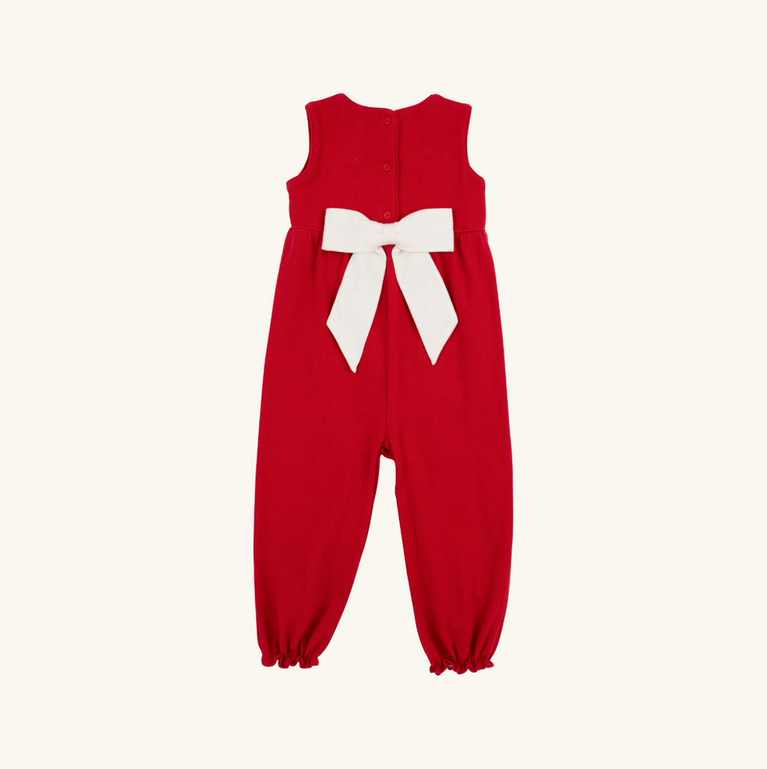 TBBC Sleeveless Rebecca Romper: Richmond Red with Palmetto Pearl Bow