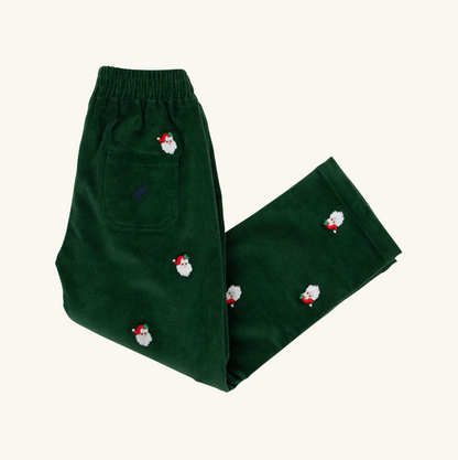 TBBC Critter Sheffield Pants: Grier Green Corduroy with Santa