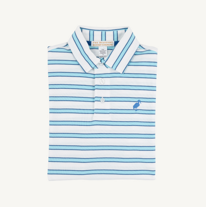 TBBC SS Prim &amp; Proper Polo: Worth Ave White Belhaven Blue and Wood Boat Blue Stripe/Wood Boat Blue
