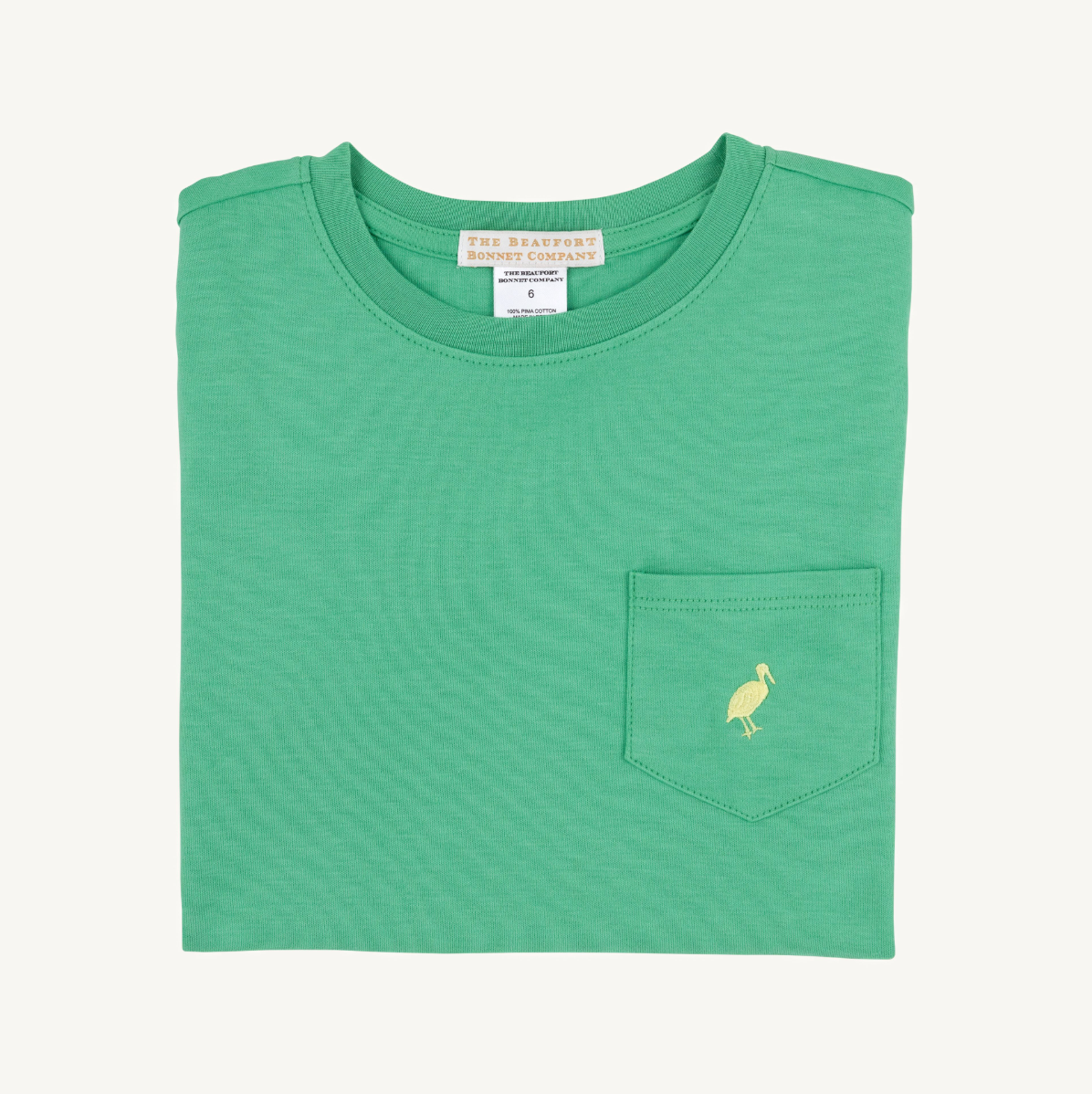 TBBC Carter Crewneck: Gibson Island Green with Lake Wroth Yellow Stork