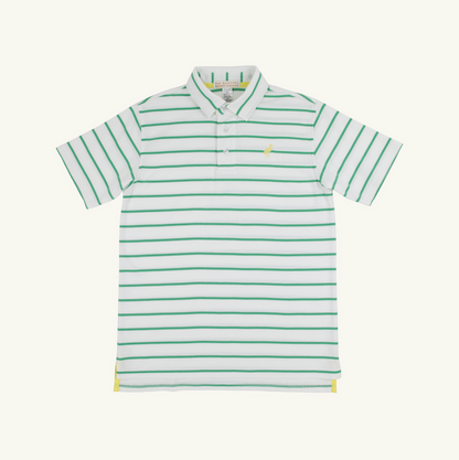 TBBC SS Prim &amp; Proper Polo: Gibson Island Green Stripe