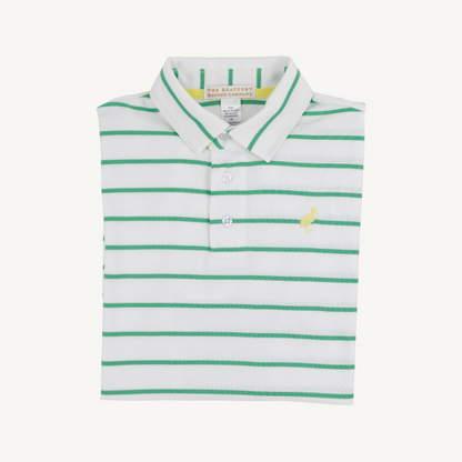 TBBC SS Prim &amp; Proper Polo: Gibson Island Green Stripe
