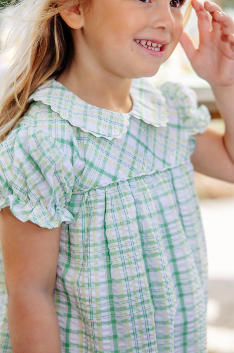 TBBC Seersucker Holly Day Dress: Gibson Island Green with Lake Worth Yellow