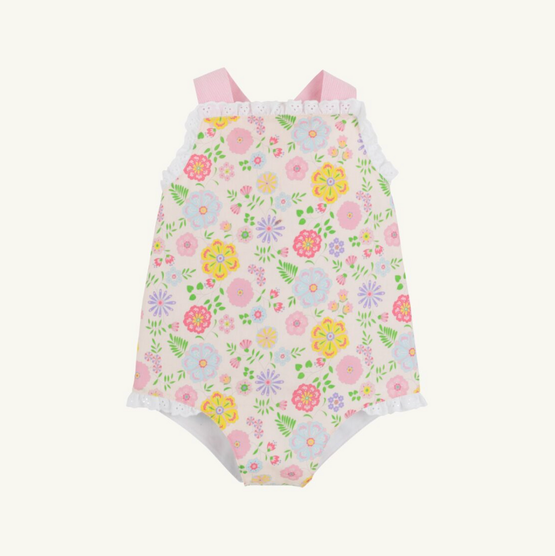 Sisi Sunsuit - Broadcloth: Boca Grande Begonia/Hamptons Hot Pink Pique Stripe